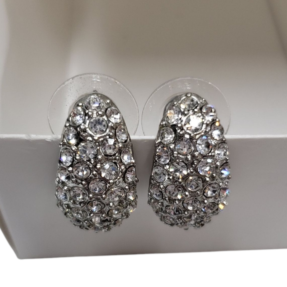 Silver Tone Crystal Pierced Earrings